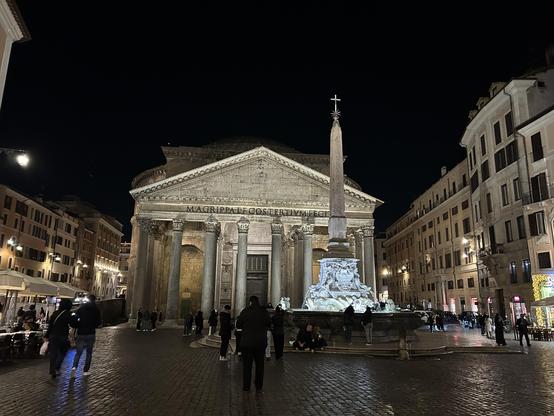An evening shot of the Pantheon in Rome.