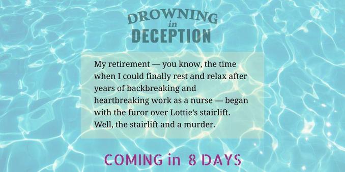 Text excerpt from the beginning of DROWNING IN DECEPTION overlaid over image of a swimming pool.