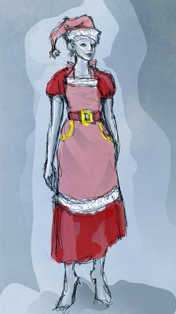 A mannequin in a Mrs. Claus outfit