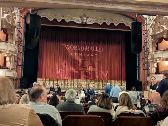 Stage curtain with text: World Ballet Company The Great Gatsby