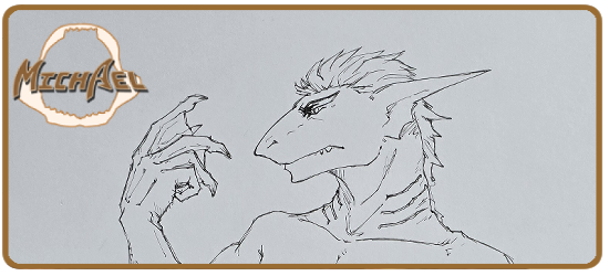 A sharkman in pencil and pen look off to the left