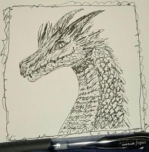 Pen and ink drawing of dragon