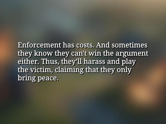 Text discussing why oppressors use low-cost harassment and victim-playing tactics to enforce conformity and silence dissent.