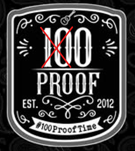 A label which says (in part) "100 Proof", with the leading 10 crossed out so that it now says "0 Proof"