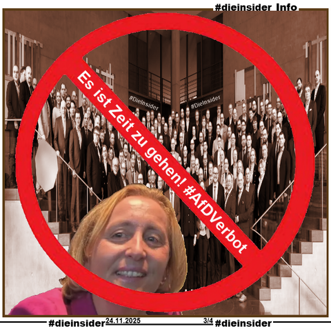 Hier zeigen wir ein Bild von Beatrix von Storch, MdB der AfD Berlin und der AfD-Fraktion im Bundestag mit "Es ist Zeit zu gehen! AfD Verbot."