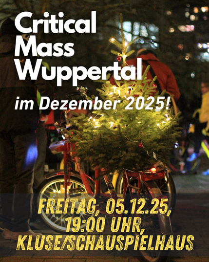 Text wie im Tröt. Hintergrundbild: Klapprad mit einem Weihnachtsbaum mit Lichterkette im Dunkeln.
