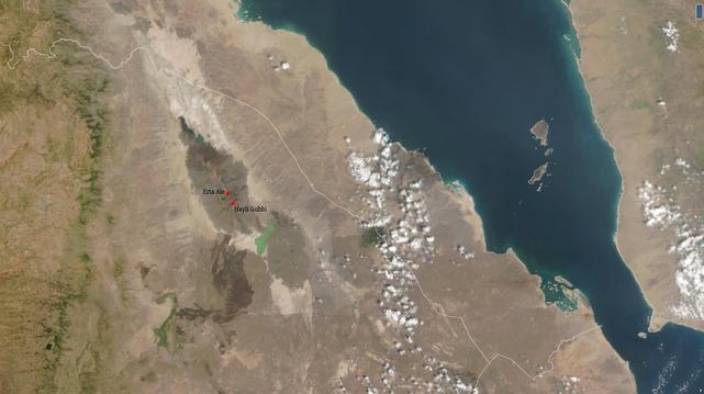 Image Suomi NPP montrant la localisation des volcans Erta Ale et Hayli Gubbi, en Éthiopie, le 22 novembre 2025, avant l'éruption. NOAA.