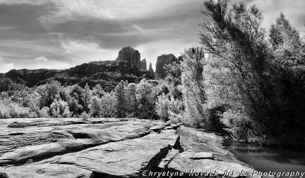 From a rocky perch above Red Rock Crossing one can take in the breathtaking beauty of the Sedona’s sweeping desert landscape with Cathedral Rock straight ahead.