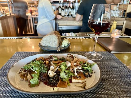 Dinner at The Shipwright’s Daughter, Mystic CT, 26 May 2025. Highest recommendation

Roasted Seacoast Mushrooms 31
Black Pepper Mole, Sprouted Lentils, Royal Trumpet, Lion’s Mane,
Maitake, Beech, Salsa Verde, Mushroom Chips. Five mushrooms five ways.

House made sourdough bread with ramp butter

Ilahhe, Cuvée Miette
Pinot Noir 2023
Willamette Valley, Oregon