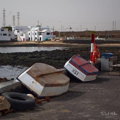 Boats pulled up out of the water at Las Caletas, Lanzarote