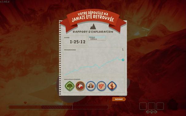 Capture d'écran de la fin d'une partie de Peak en solo, j'ai débloqué 5 badges d'un coup en 1h25 et 1254m.