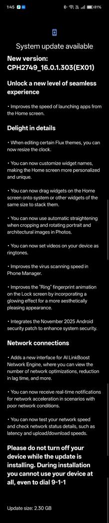 OnePlus 15 system update is out!