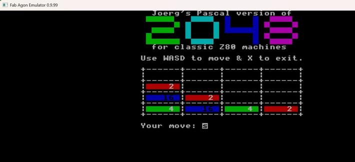 2048 game screenshot demonstrating colour support.