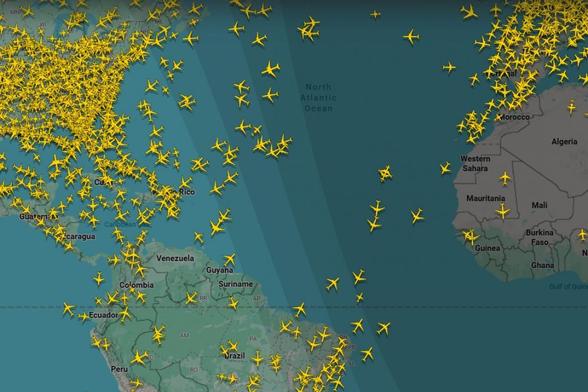 El espacio aéreo de Venezuela, a las 17.15 hora local de este lunes (FLIGHTRADAR24)