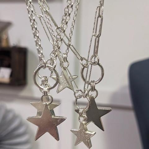 Close up of the silver stars from the LollaMac winter collection