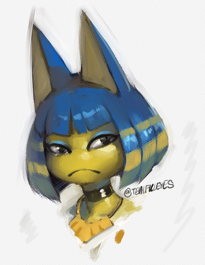 Painted portrait sketch of Ankha from Animal Crossing by Tealful Eyes.