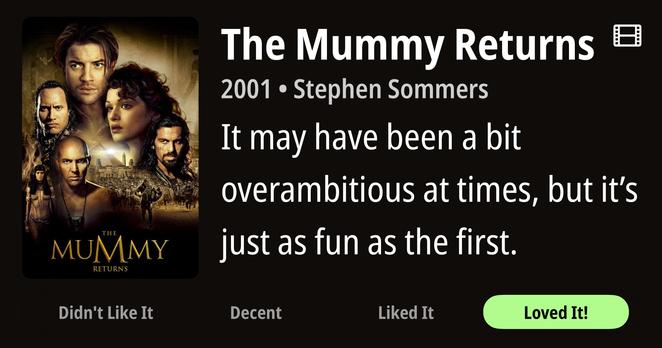 Review for The Mummy Returns, “It may have been a bit overambitious at times, but it’s just as fun as the first.” Loved It!