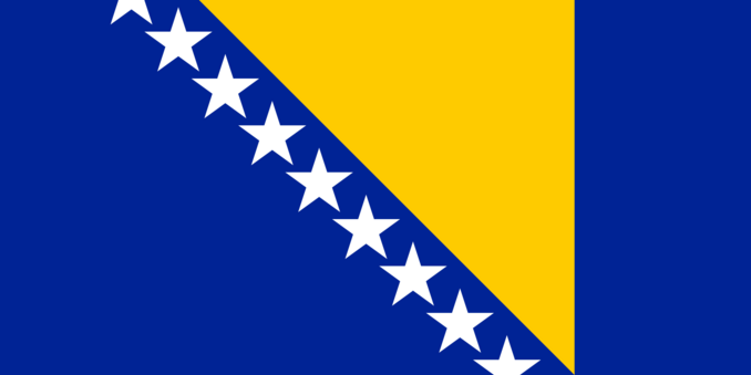 Flag of Bosnia and Herzegovina. Credit: Wikimedia.org/wikipedia/commons/b/bf/Flag_of_Bosnia_and_Herzegovina.svg