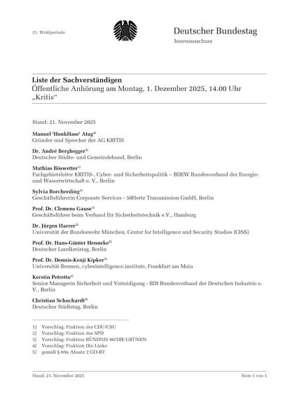 Liste der Sachverständigen alphabetisch