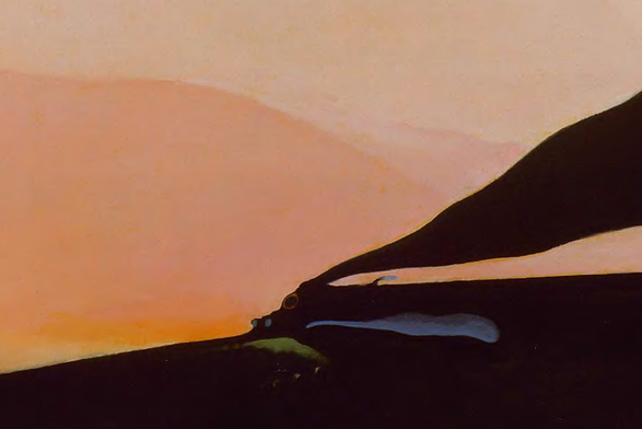 1989 Evening Serenity

The image is an artistic representation of a serene evening scene, with warm hues dominating the top half against dark silhouettes in the bottom. The sky gradients from soft peach to deeper shades at twilight, creating a tranquil atmosphere.