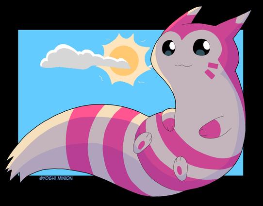 A digital drawing of shiny Furret/Ootachi from Pokemon. It's a transparent image with a small skybox in the background.