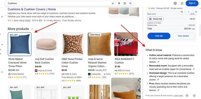 Google web search now also testing "What to know" section for  product results -