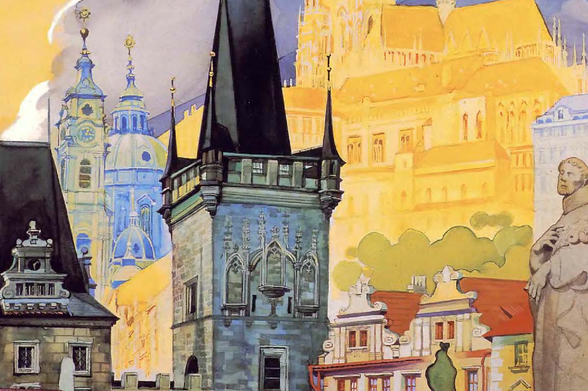 1993 Cityscape Watercolor Artwork

The image depicts a vibrant watercolor painting of various architectural structures and historical figures, showcasing the grandeur and diversity of European cityscapes.