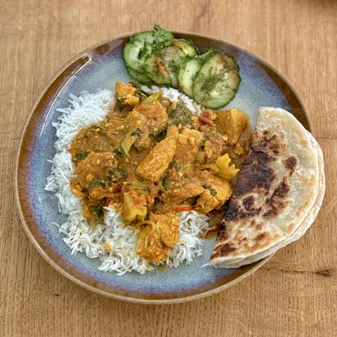 A close-up of my plate with the meal as described in the post.