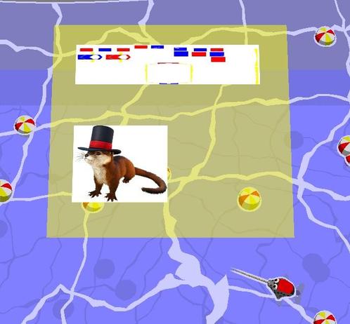 Translucent yellow panel over cartoon water screenshot of narball with a picture on it of an otter with a hat.