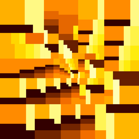 "Keep going", artwork in shades of brown, orange and yellow, element size decreases towards the centre.