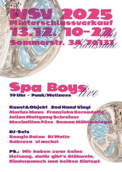 WSV 2025 – Winterschlussverkauf
13.12.2025
10-22 Uhr
Sommerstr. 3a, 76131 Karlsruhe