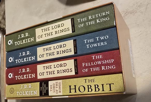 Image <side-view> of box set of J.R.R. Tolien's 'The Hobbit' & The Lord of the Rings trilogy.