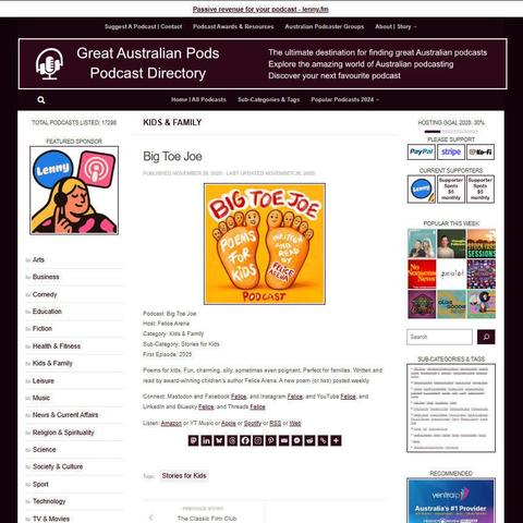 Big Toe Joe
Screenshot of the podcast listing on the Great Australian Pods website