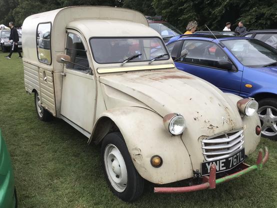 Appealingly shabby white Citroën 2CV Fourgonette van, front quarter view