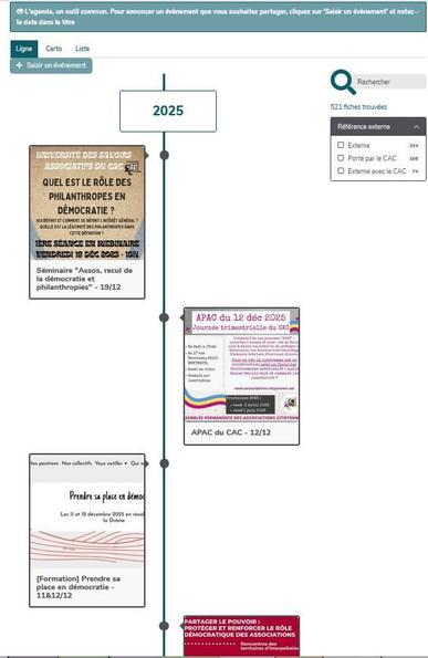 capture d'écran avec 3 événements de fin 2025