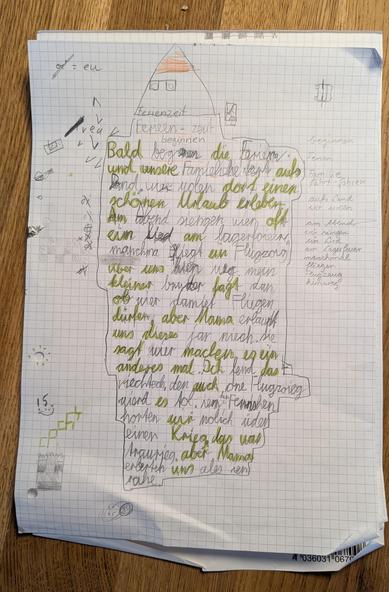 Das Bild zeigt ein Blatt Papier mit einem karierten Hintergrund, das mit handschriftlichem Text bedeckt ist. Es gibt verschiedene Kritzeleien und kleine Zeichnungen über dem Text verstreut. Der Text ist in deutscher Sprache geschrieben und nimmt den Großteil des Blattes ein.

Bereitgestellt von @altbot, privat und lokal generiert mit Gemma3:27b