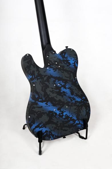 Legouet guitar Camo Blue model. Back view.