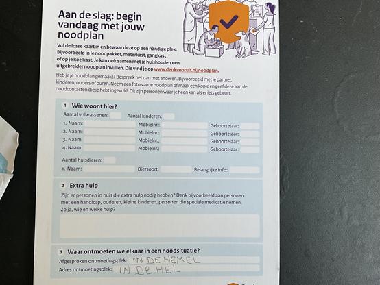 Info die de overheid zegt dat je zou moeten invullen voor een ramp.