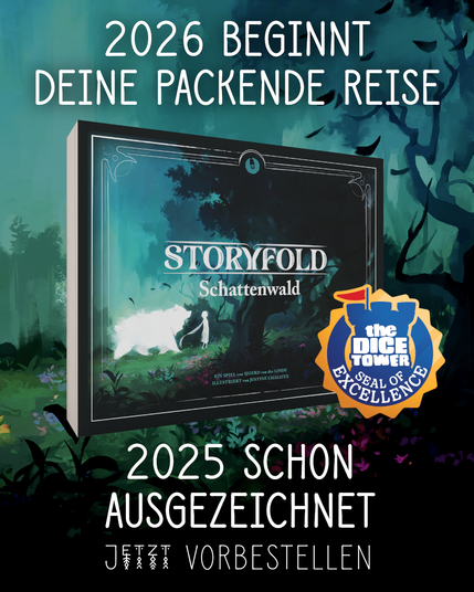Schachtel von Storyfold: Schattenwald, Logo des The Dice Tower Seal of Excellence