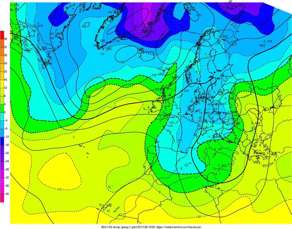 Analyse en altitude de la sitation météo en Europe ce jour.