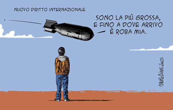 bambino guarda bombona che arriva. Diritto internazionale.
Bomba: sono la più grossa e fino a dove arrivo è roba mia.