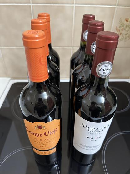 Six bottles of red wine