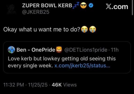 Kerby Jospeh responding to people about him being injured