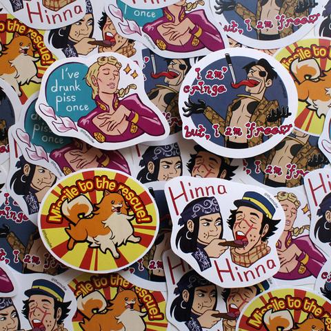 stickers of Jojo's Bizarre Adventure, Yakuza, Ghost Trick and Golden Kamuy