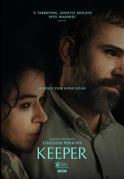 The poster for Keeper shows Tatiana Maslany and Rossif Sutherland with strange looking black eyes. The tagliine is "If only you were dead."