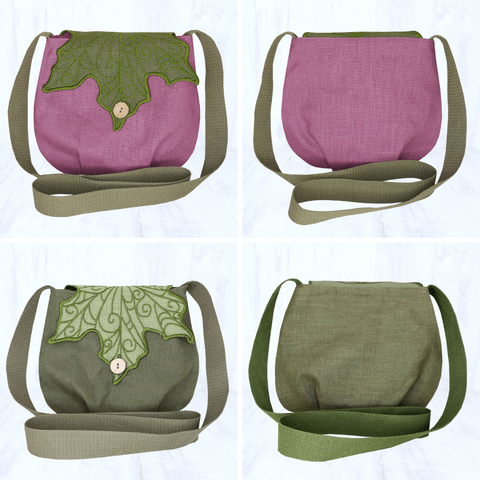 2 autres versions du sac :
- Un corps en lin vieux rose et un rabat vert olive
- un corps en lin vert olive et un rabat vert pâle