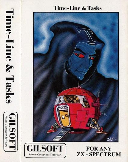 Time-Line & Tasks tape cover with a strange man with a T robe and a red ship-like object