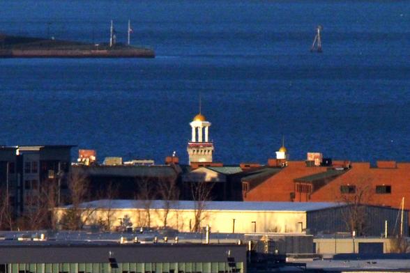 Two war memorials photographed from Buck Hill.