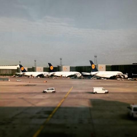 three lufthansa airbus a380 are seen side by side in frankfurt airport