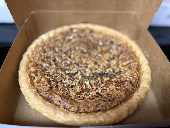 A picture of a pecan pie.